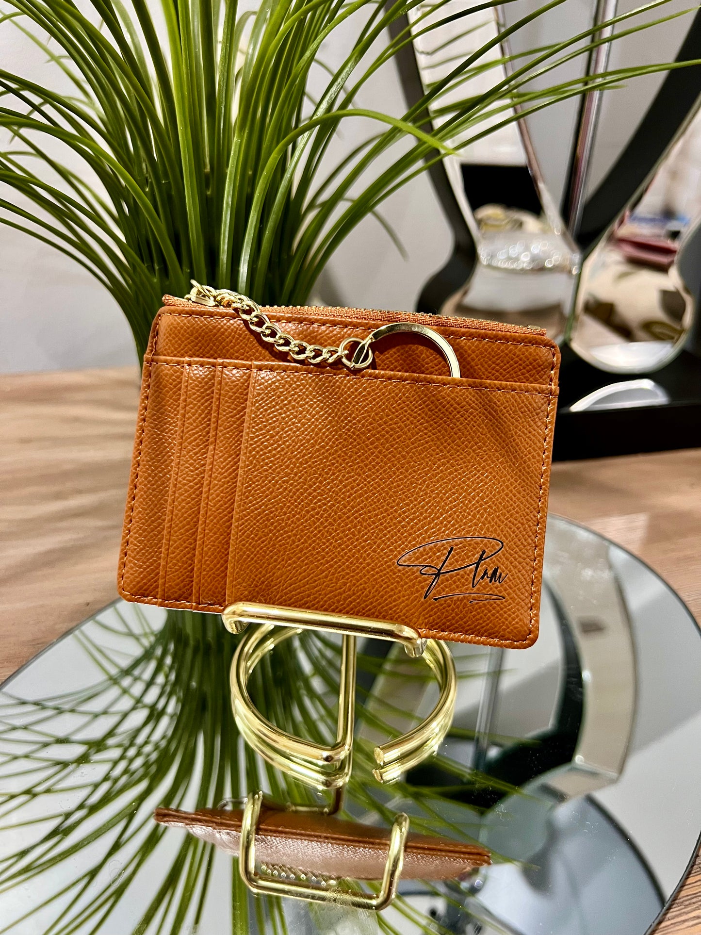 Leather Top Zip Card Case - Chocolate