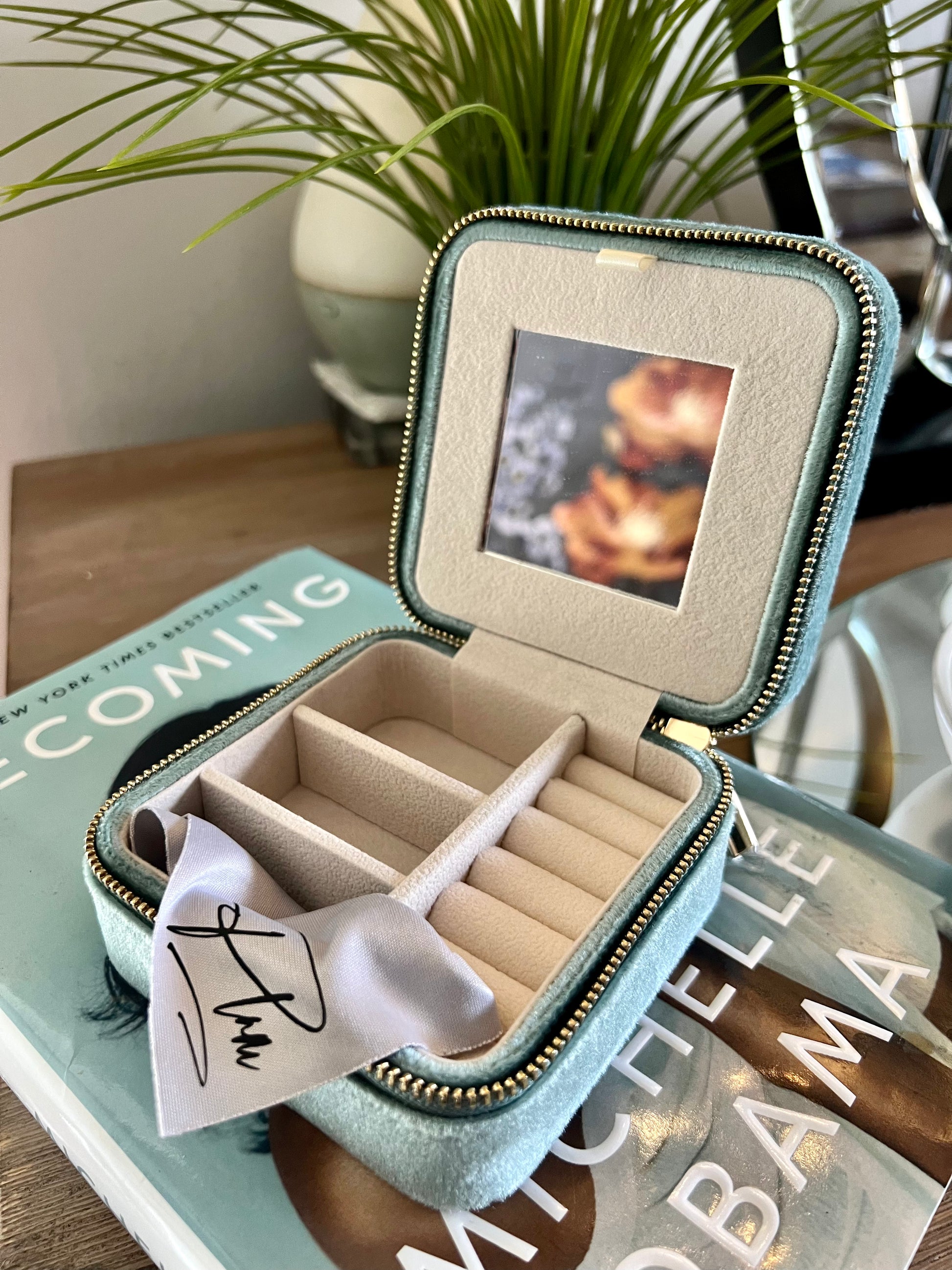 Small Velvet Jewelry Box Sage – PLNM - Main Image